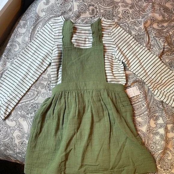 3/$12 Cat&Jack Green Pinafore Dress with Striped Top - Picture 1 of 4